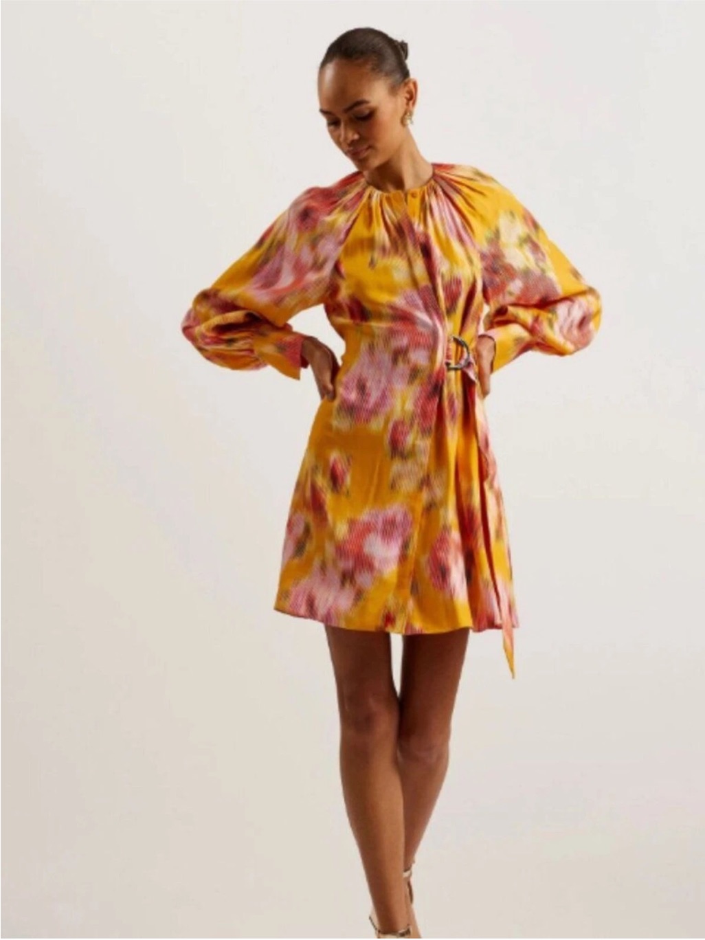 Ted Baker London Akemi Mini Wrap Shirt Dress Sz 5 Long Sleeve D-Ring Belt Rv 295